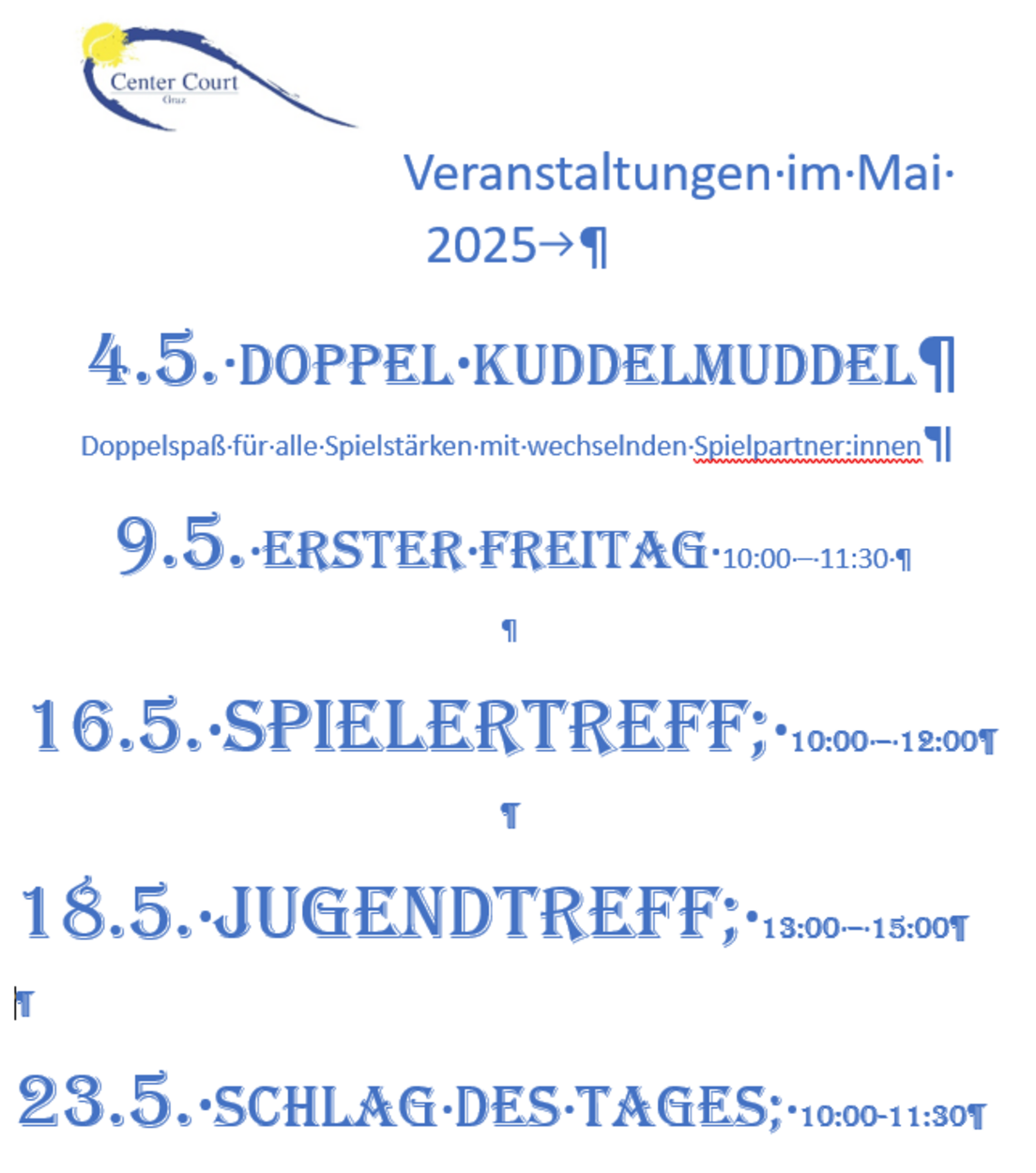 Veranstaltungen Mai 2025